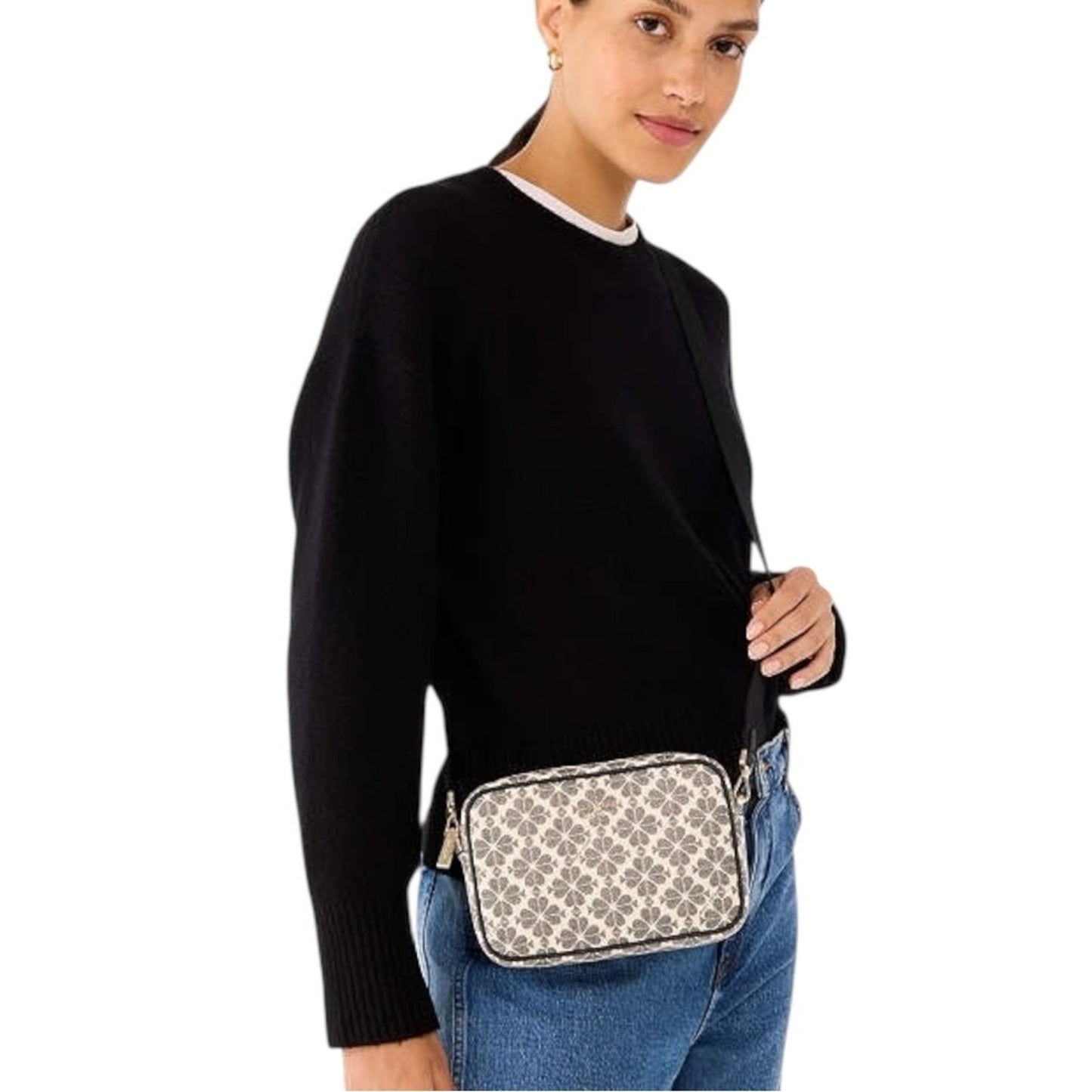 NWT Kate Spade Neutral and Black Spade Flower Camera Crossbody Bag