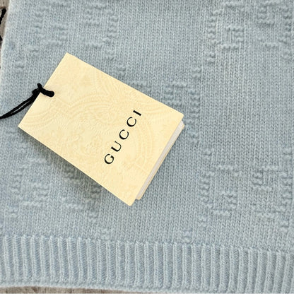 NWT with Box Gucci GG Wool Scarf in Baby Blue – 100% Wool, Made in Italy,
