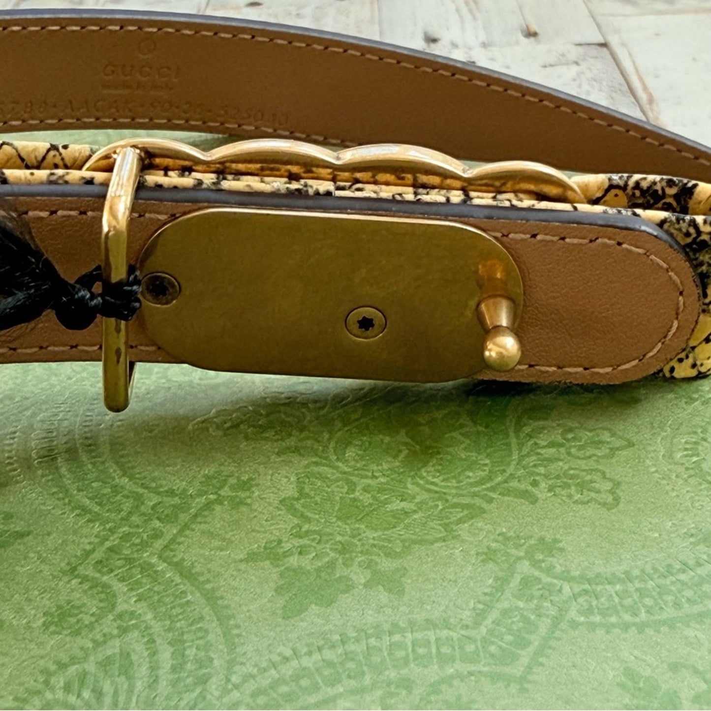 NWT & Box Gucci Beige Leather Belt with Python-Wrapped Interlocking G Buckle