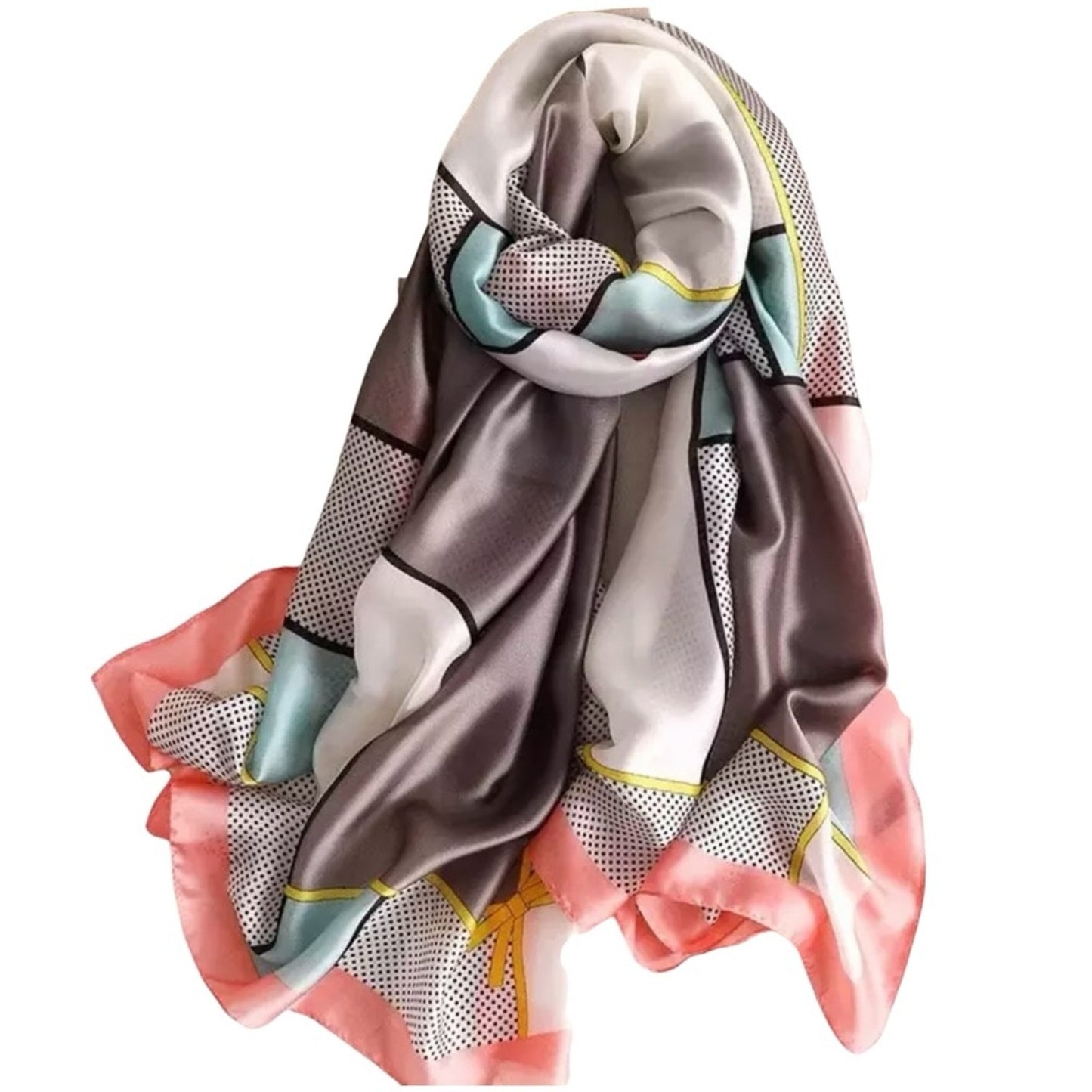 Pink Border Silky Satin Colorblock Scarf Shawl Wrap – Oversized Lightweight