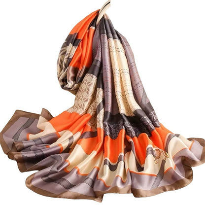 Purple & Charcoal Equestrian Silky Satin Scarf Shawl Wrap Oversized Lightweight