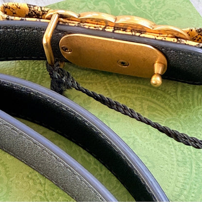 NWT & Box Gucci Black Leather Belt with Python-Wrapped Interlocking G Buckle