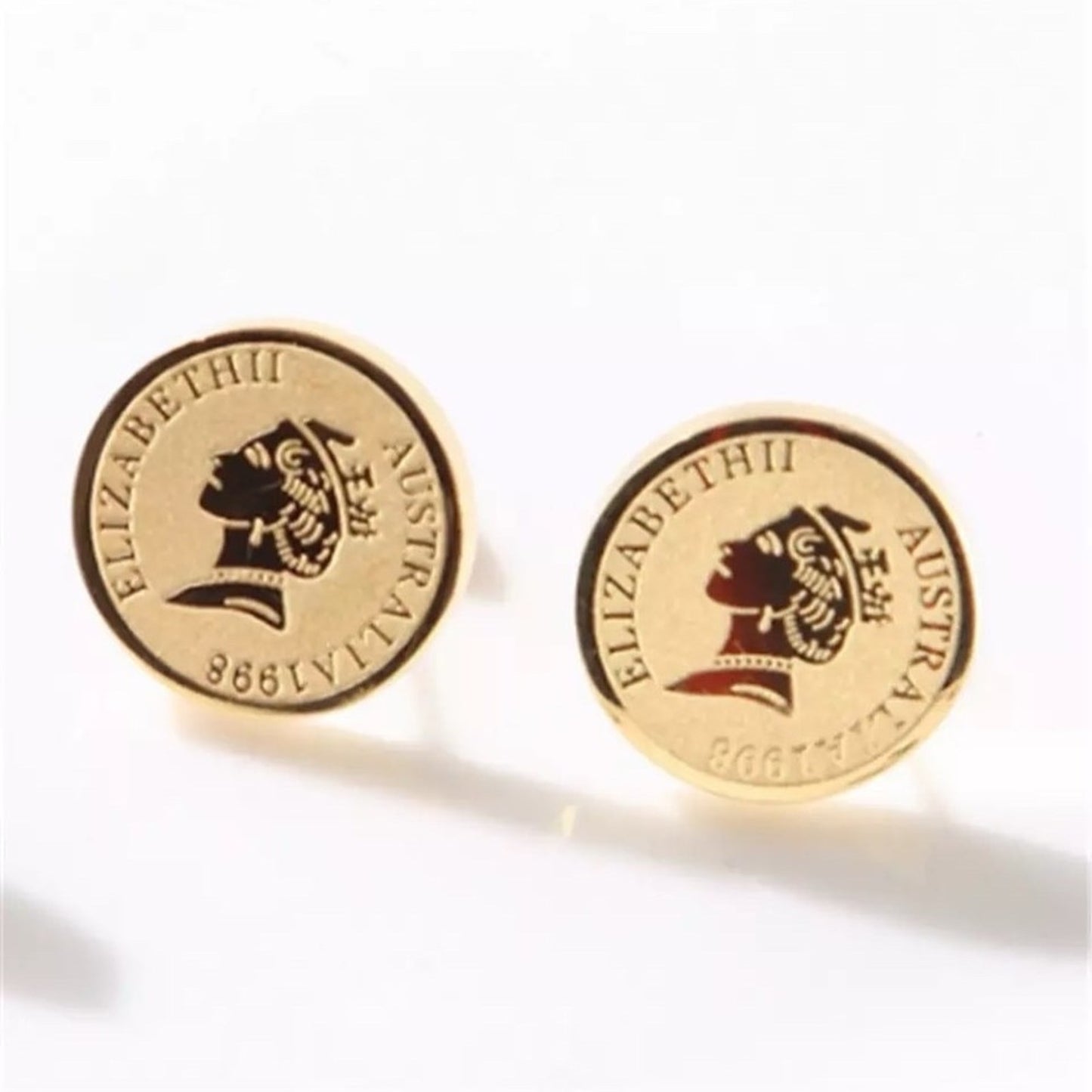 Queen Coin 18K Gold Plated Stainless Steel Stud Earrings