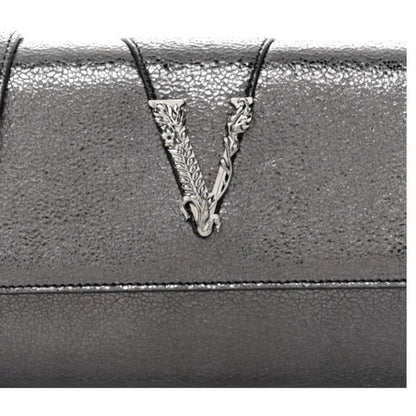 Versace Metallic Leather Virtus Bag – Gunmetal Hardware – NWT with Dust Bag