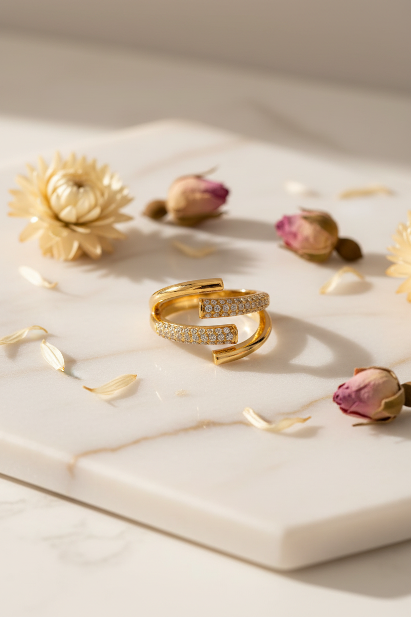 Gold Double-Wrap Nail Ring — Marble Scene