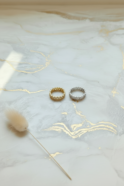 Gold & Silver Triangle Zircon Rings — Duo Portrait