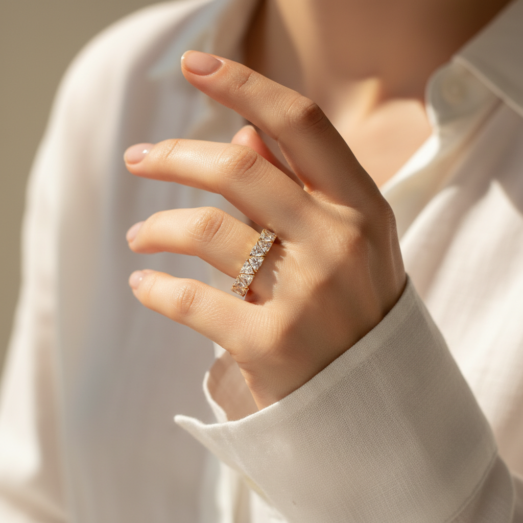 Gold Triangle Zircon Eternity Ring Lifestyle