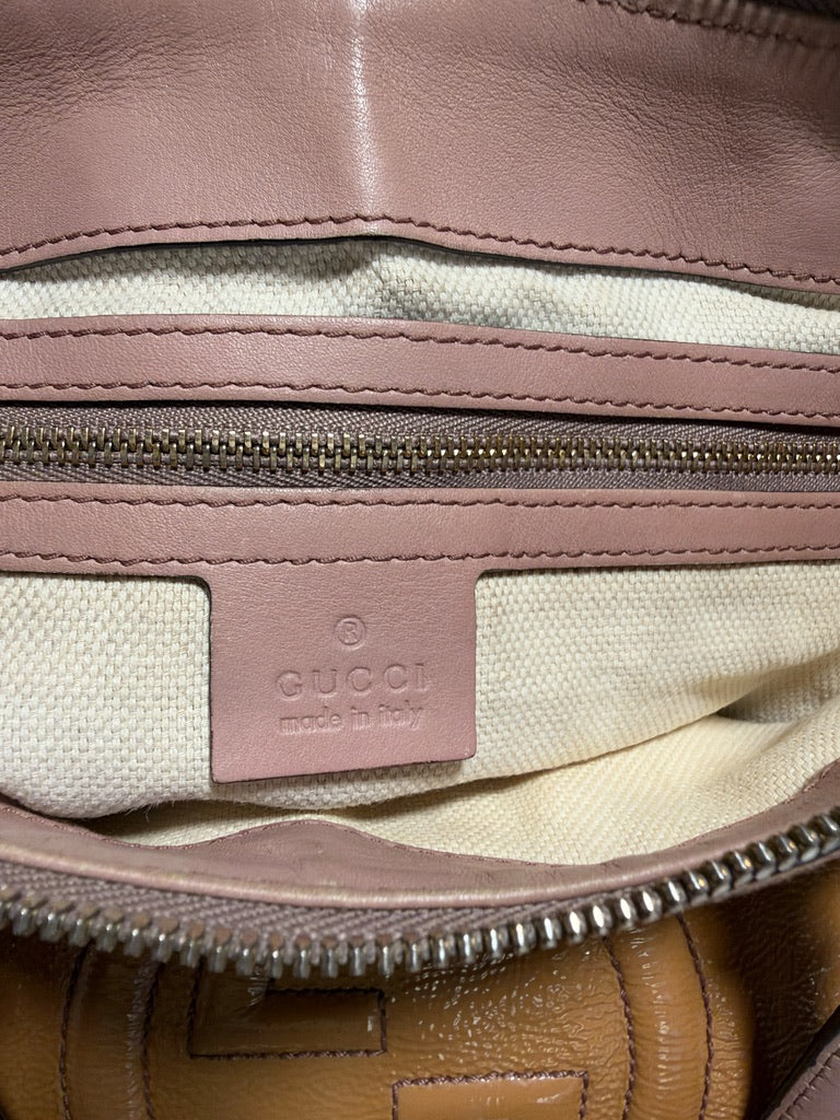 Gucci Soho camel tan satchel: Gucci interior leather label