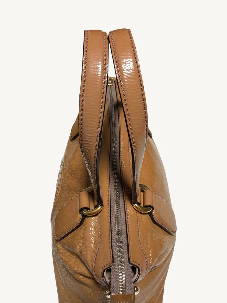 Gucci Soho camel tan satchel: Top view from opposite side