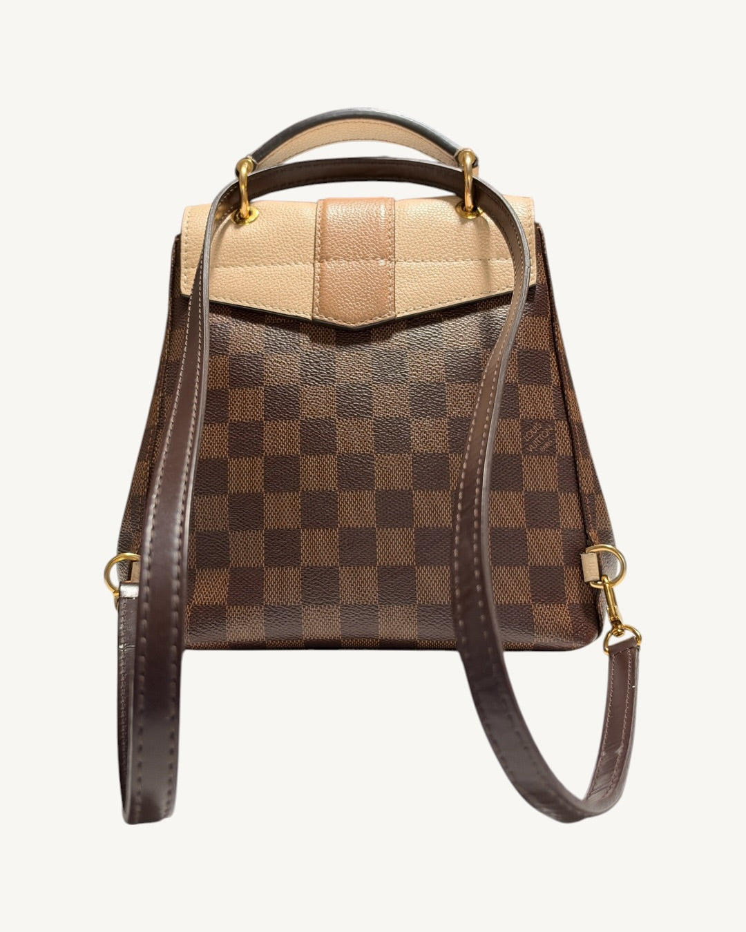 Louis Vuitton Clapton Backpack — Rear view with removable brown leather strap configured for backpack carrying