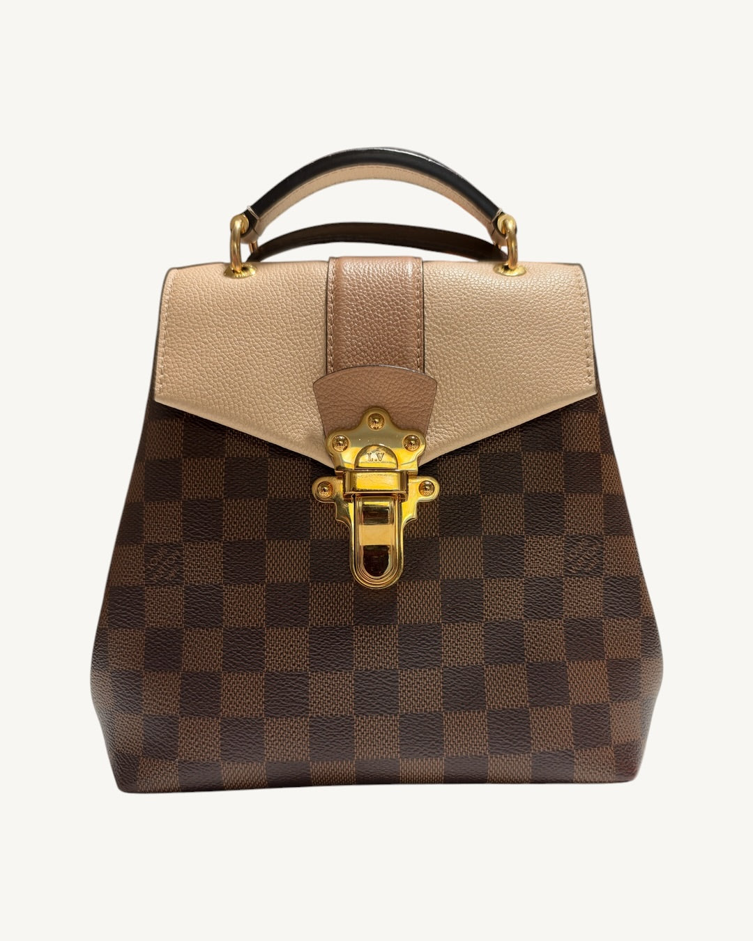 Louis Vuitton Clapton Backpack — Alternate straight-on front view showing canvas, two-tone flap and top handle