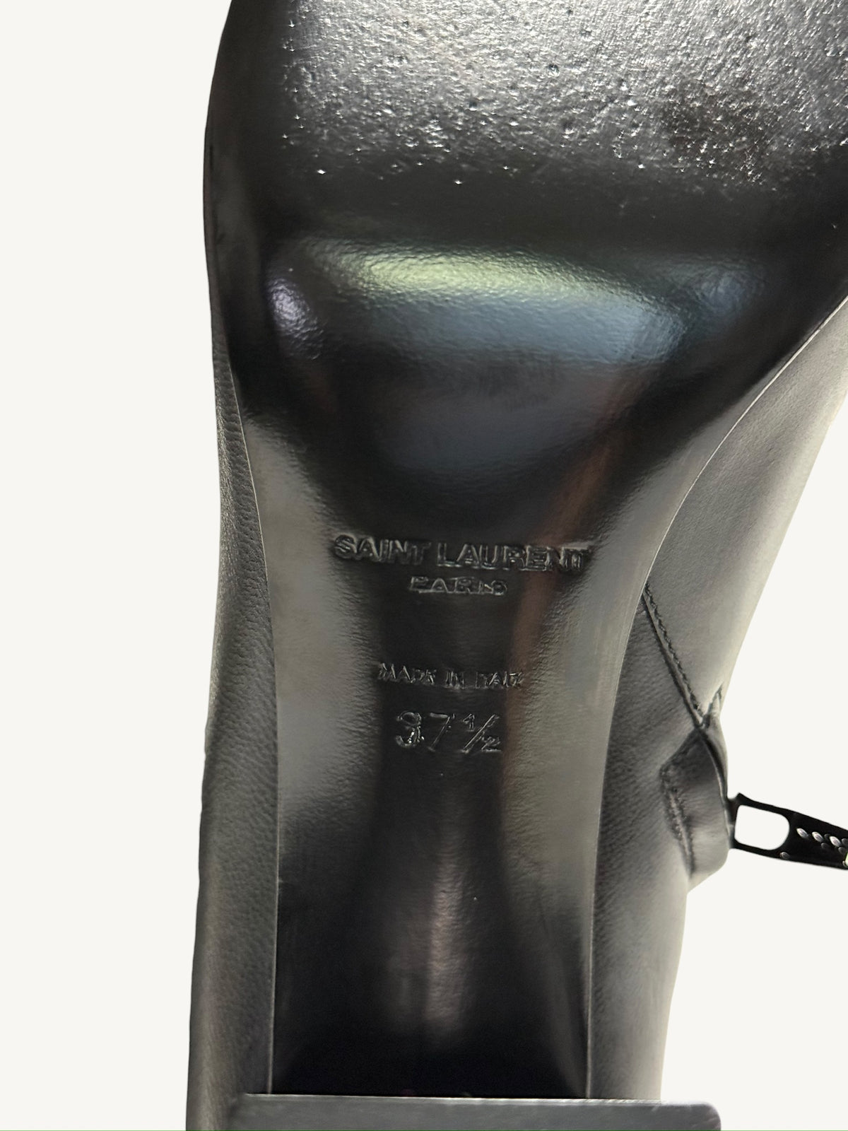 Saint Laurent Paris leather outsole stamp showing Made in Italy and size 37.5