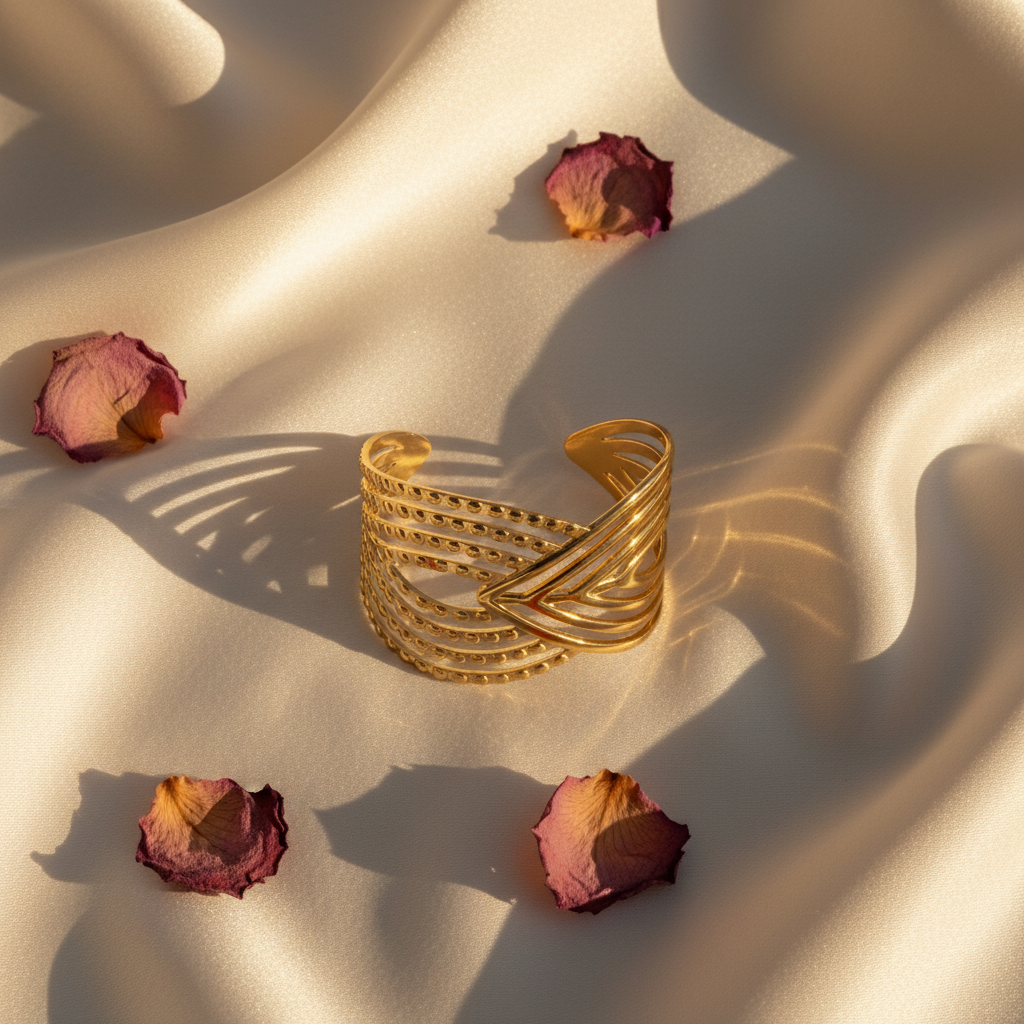 Sculptural Cuff — Silk Flat Lay