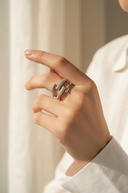 Silver Double-Wrap Nail Ring — Hand Lifestyle