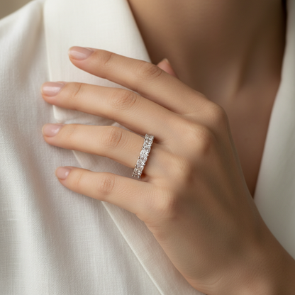 Silver Triangle Zircon Eternity Ring Lifestyle