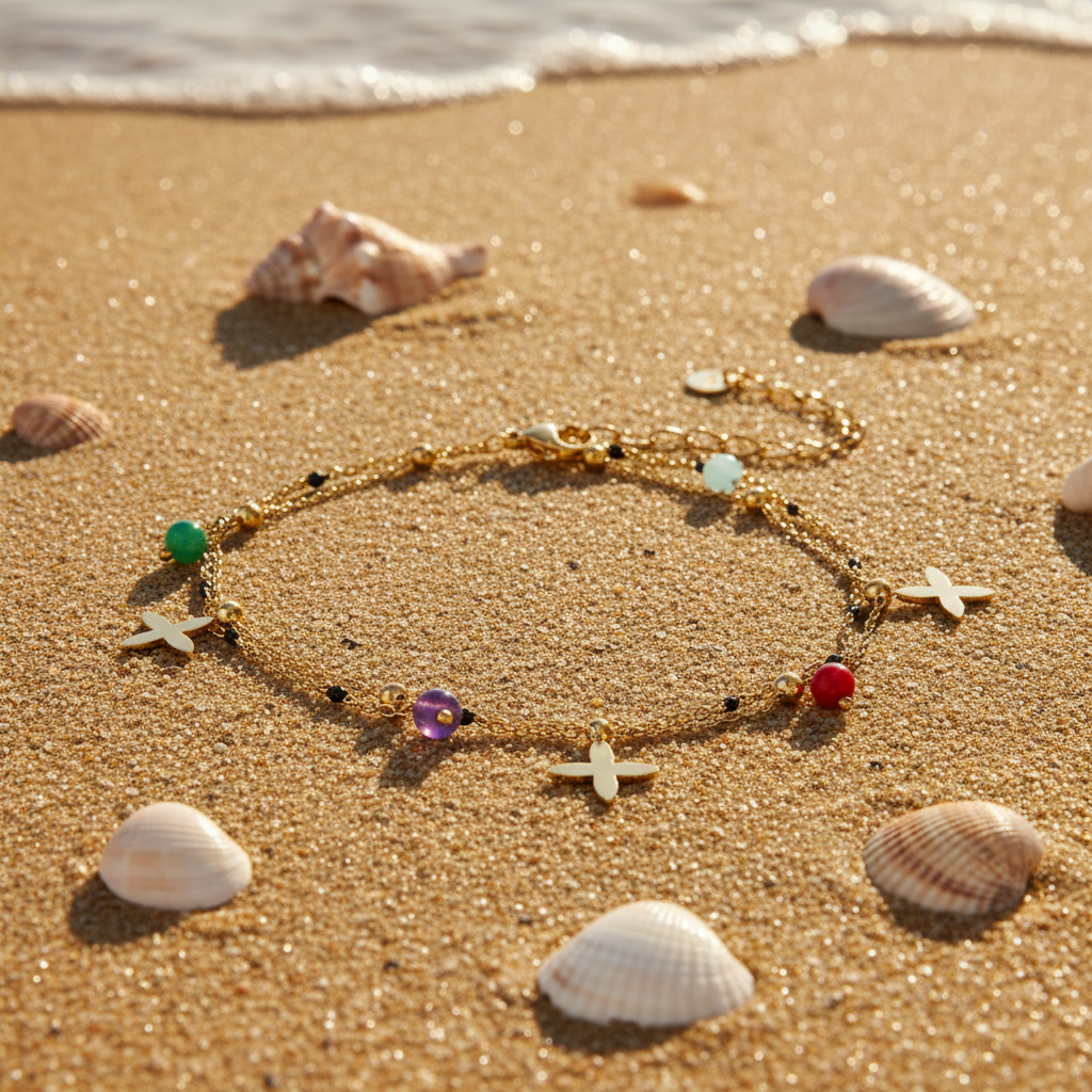 The Fortuna Anklet — Beach Flat Lay