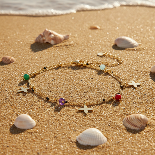 The Fortuna Anklet — Beach Flat Lay