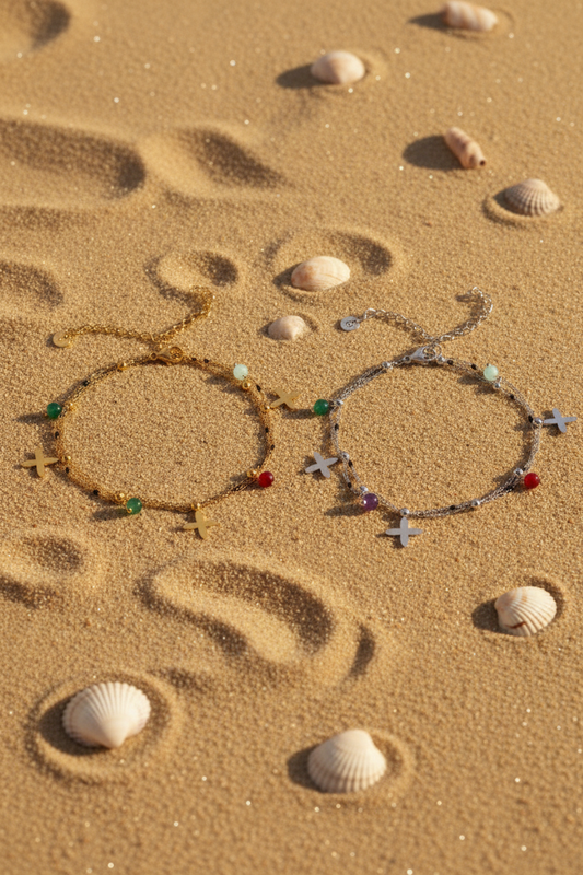 The Fortuna — Gold & Silver Portrait Beach Flat Lay